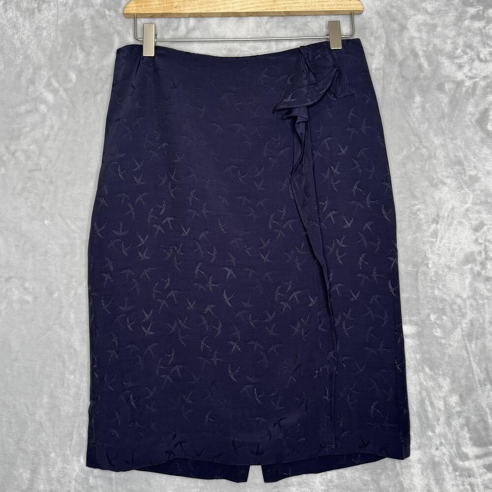 Ann Taylor Skirt Womens 6P Petite Blue Bird Jacquard Ruffle Pencil Lined Career